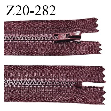 Fermeture zip moulée 20 cm non séparable couleur bordeaux largeur 3.2 cm zip 20 cm largeur 5 mm prix à la pièce