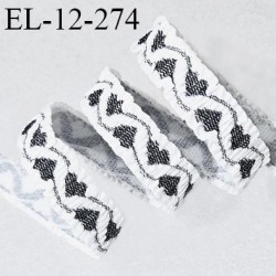 Elastique lingerie 12 mm fronceur haut de gamme couleur écru et noir avec motif coeur largeur 12 mm