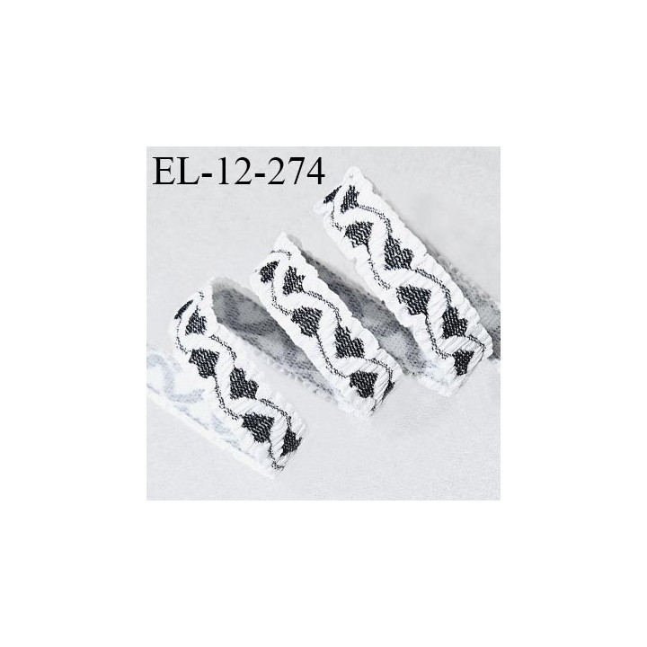 Elastique lingerie 12 mm fronceur haut de gamme couleur écru et noir avec motif coeur largeur 12 mm