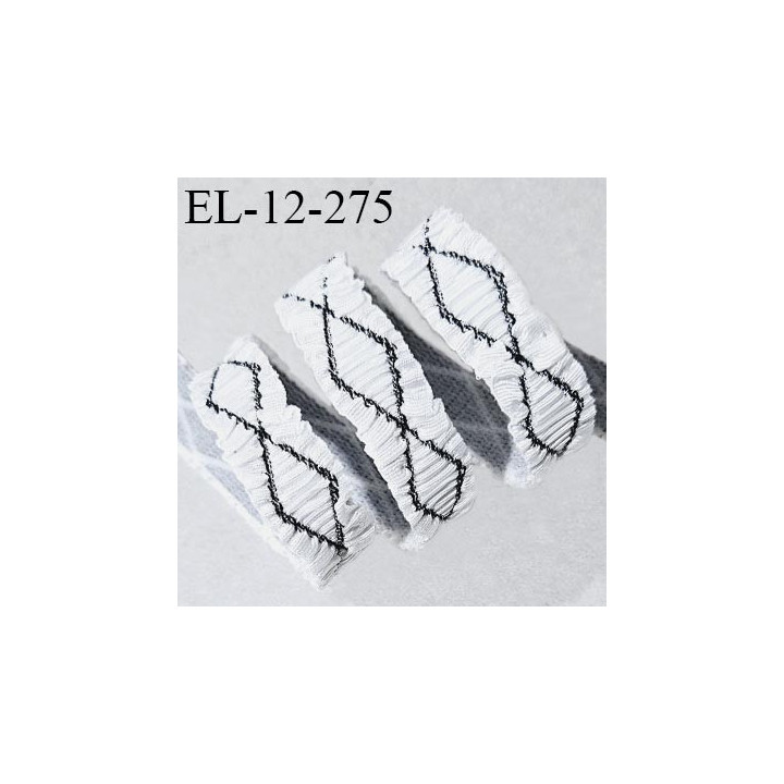 Elastique lingerie 12 mm fronceur haut de gamme couleur écru et noir avec motif largeur 12 mm allongement +90% prix au mètre
