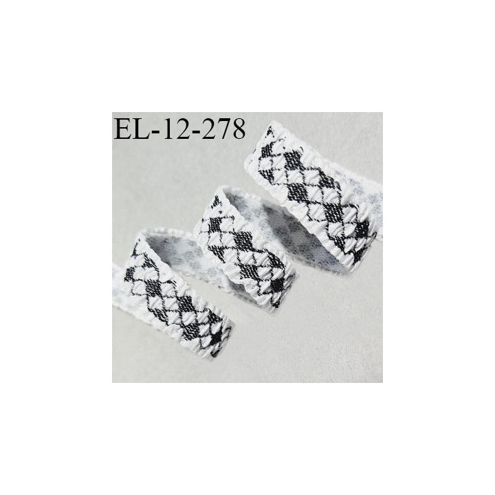 Elastique lingerie 12 mm fronceur haut de gamme couleur écru et noir avec motif largeur 12 mm allongement +80% prix au mètre