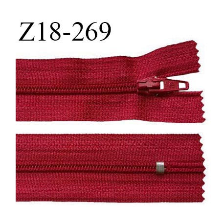Fermeture zip 18 cm non séparable couleur rouge foncé largeur 2.7 cm zip nylon largeur 4 mm longueur 18 cm prix à l'unité