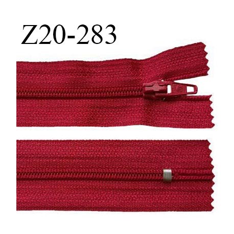 Fermeture zip 20 cm non séparable couleur rouge foncé glissière nylon largeur 5 mm longueur 20 cm largeur 27 mm prix à l'unité