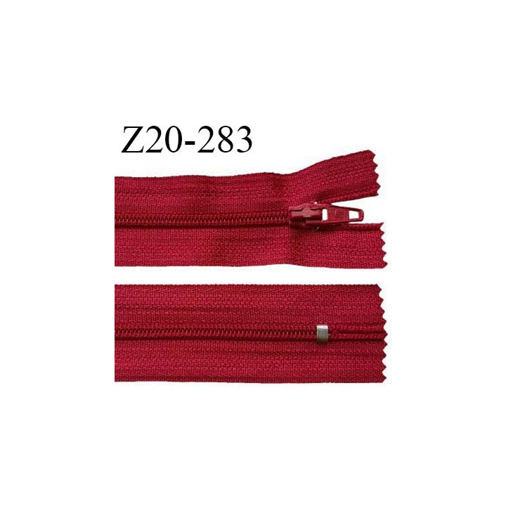 Fermeture zip 20 cm non séparable couleur rouge foncé glissière nylon largeur 5 mm longueur 20 cm largeur 27 mm prix à l'unité