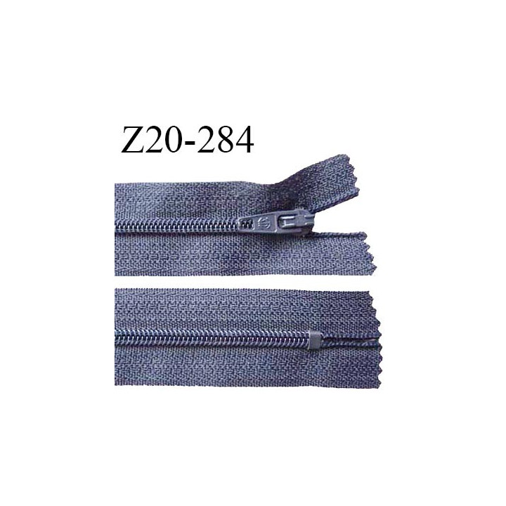 Fermeture zip 20 cm non séparable couleur gris bleuté glissière nylon largeur 5 mm longueur 20 cm largeur 27 mm prix à l'unité