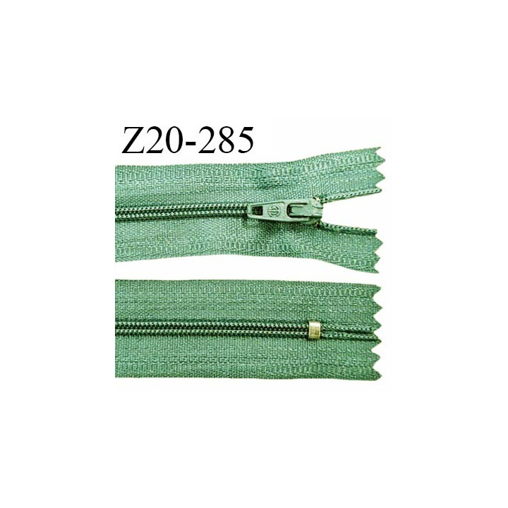 Fermeture zip 20 cm non séparable couleur vert glissière nylon largeur 5 mm longueur 20 cm largeur 27 mm prix à l'unité