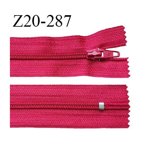 Fermeture zip 20 cm non séparable couleur rose glissière nylon largeur 5 mm longueur 20 cm largeur 27 mm prix à l'unité