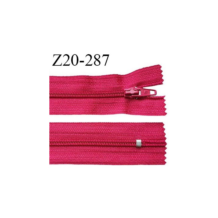 Fermeture zip 20 cm non séparable couleur rose glissière nylon largeur 5 mm longueur 20 cm largeur 27 mm prix à l'unité