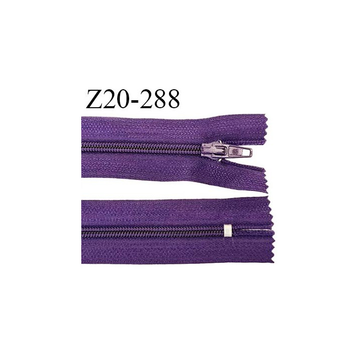 Fermeture zip 20 cm non séparable couleur violet aubergine glissière nylon largeur 5 mm longueur 20 cm