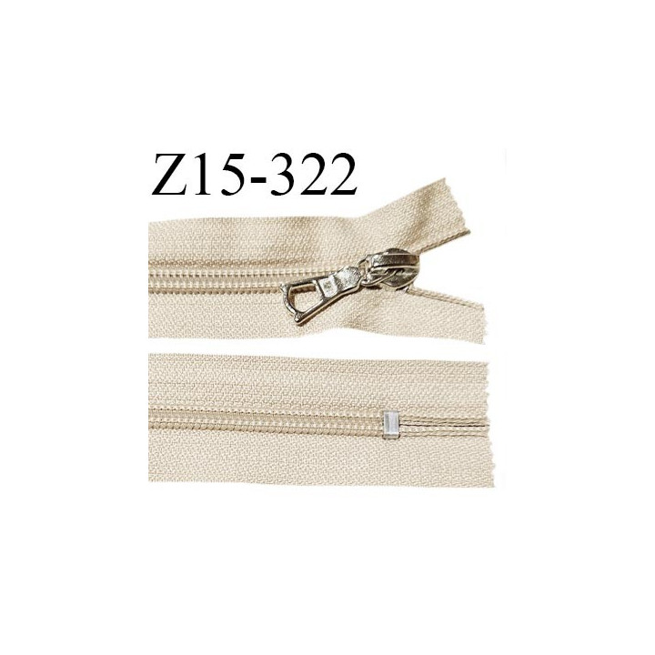 Fermeture 15 cm couleur beige non séparable curseur métal longueur 15 cm largeur 3.2 cm largeur du zip 6.5 mm prix à l'unité