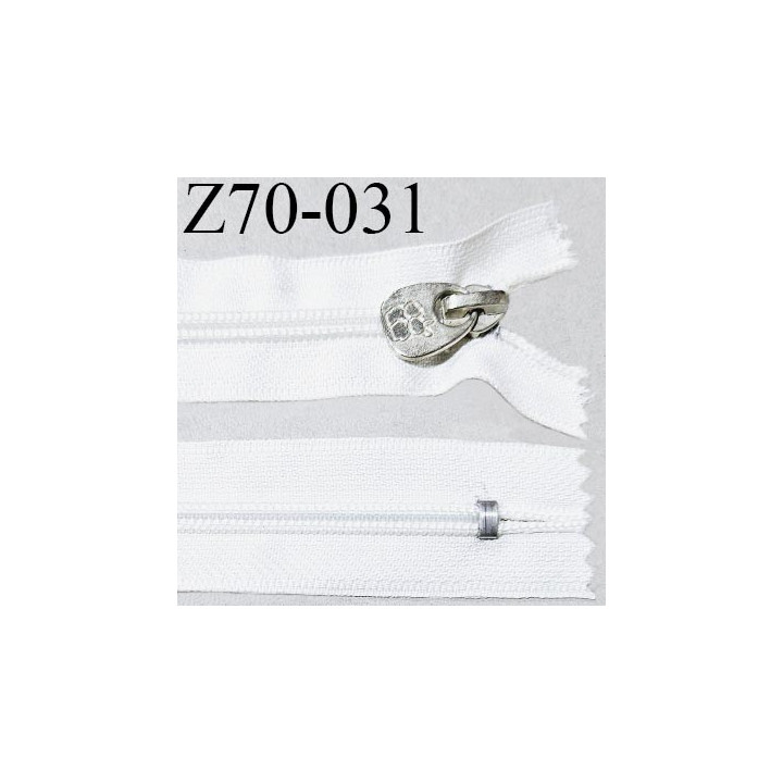 Fermeture zip 70 cm non séparable couleur blanc largeur 3.2 cm glissière nylon largeur 6.5 mm longueur 90 cm