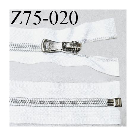 Fermeture zip 75 cm séparable haut de gamme couleur blanc largeur 3.2 cm glissière séparable longueur 75 cm