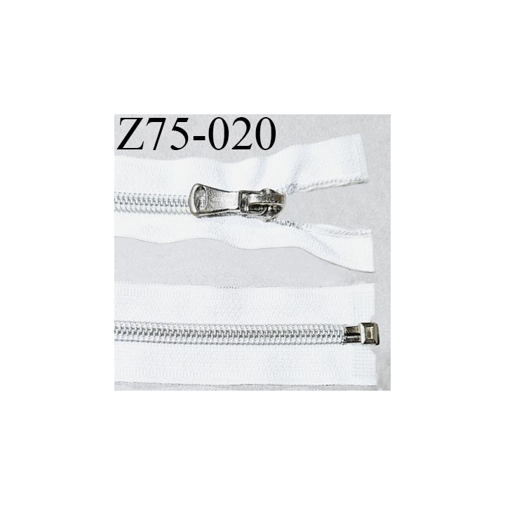 Fermeture zip 75 cm séparable haut de gamme couleur blanc largeur 3.2 cm glissière séparable longueur 75 cm