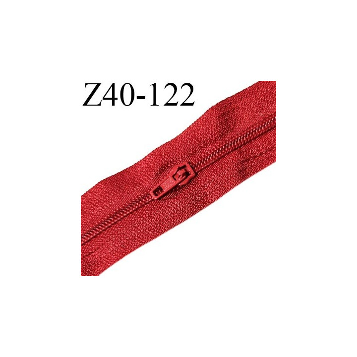 Fermeture zip en morceau de 40 cm avec un curseur couleur rouge largeur 25 mm zip glissière nylon largeur 4 mm