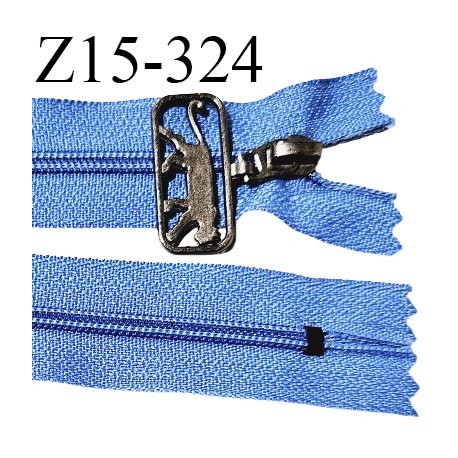 Fermeture zip 15 cm couleur bleu non séparable curseur métal avec logo AIRNESS longueur 15 cm largeur 2.5 cm