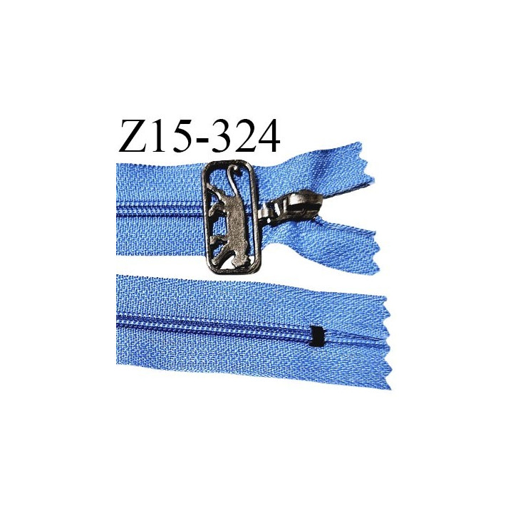 Fermeture zip 15 cm couleur bleu non séparable curseur métal avec logo AIRNESS longueur 15 cm largeur 2.5 cm