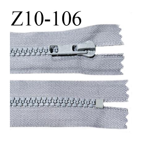 Fermeture zip moulée 10 cm non séparable couleur gris largeur 3.2 cm zip 10 cm largeur 6 mm prix au mètre