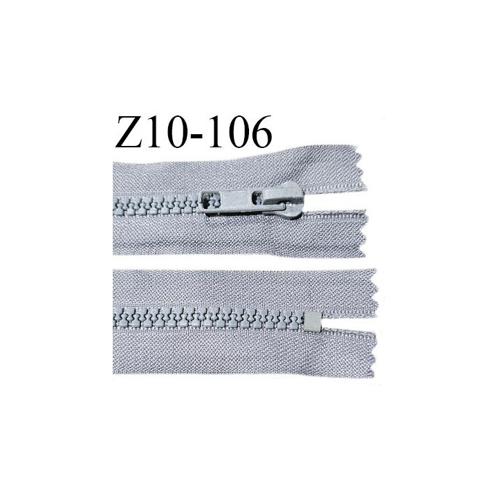Fermeture zip moulée 10 cm non séparable couleur gris largeur 3.2 cm zip 10 cm largeur 6 mm prix au mètre