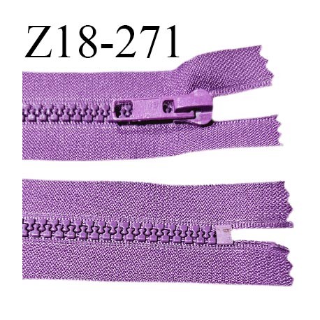 Fermeture zip moulée 19 cm non séparable couleur violet mauve largeur 3.2 cm zip nylon 17 cm largeur 5 mm prix au mètre
