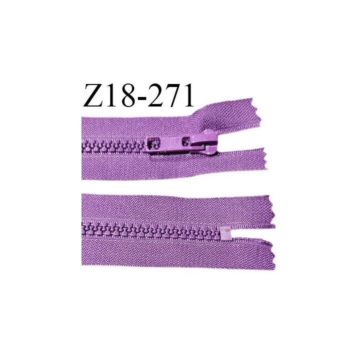 Fermeture zip moulée 19 cm non séparable couleur violet mauve largeur 3.2 cm zip nylon 17 cm largeur 5 mm prix au mètre