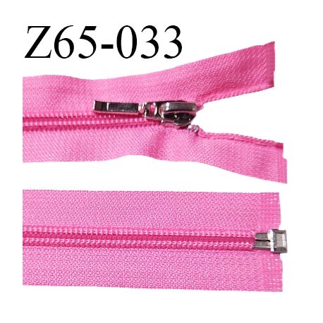 Fermeture zip 65 cm séparable couleur rose fluo largeur 32 mm zip glissière nylon largeur 6.5 mm longueur 65 cm prix à l'unité