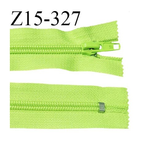 Fermeture zip 15 cm couleur vert fluo non séparable largeur 2.7 cm glissière nylon largeur 4.5 mm longueur 15 cm prix à l'unité