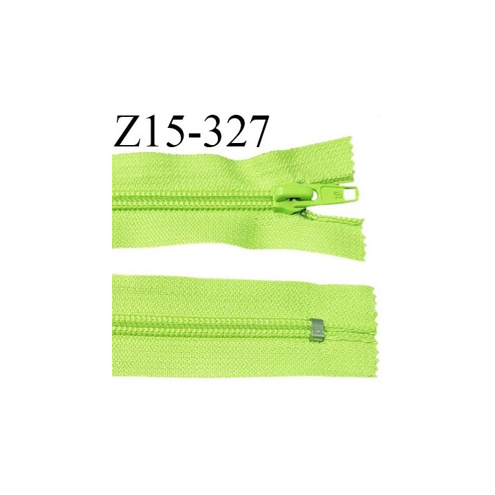 Fermeture zip 15 cm couleur vert fluo non séparable largeur 2.7 cm glissière nylon largeur 4.5 mm longueur 15 cm prix à l'unité