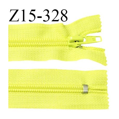 Fermeture zip 15 cm couleur jaune fluo non séparable largeur 2.7 cm glissière nylon largeur 4.5 mm longueur 15 cm prix à l'unité