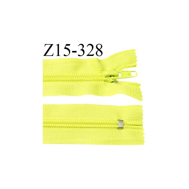 Fermeture zip 15 cm couleur jaune fluo non séparable largeur 2.7 cm glissière nylon largeur 4.5 mm longueur 15 cm prix à l'unité