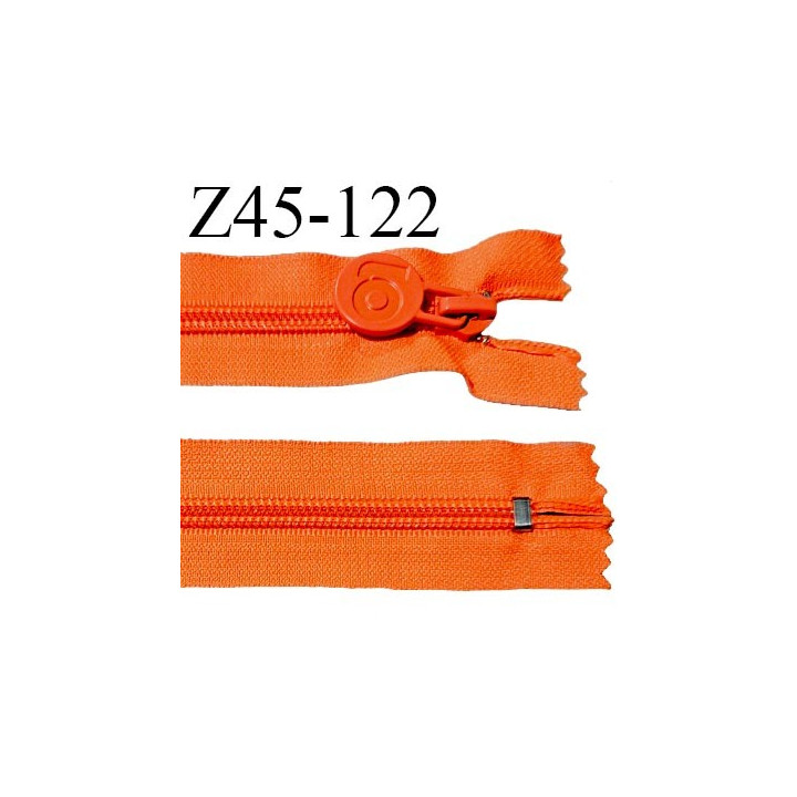 Fermeture zip 45 cm non séparable couleur orange fluo largeur 32 mm zip glissière nylon largeur 6.5 mm longueur 45 cm