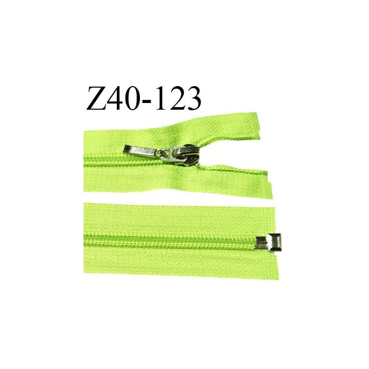 Fermeture zip 40 cm séparable couleur vert fluo largeur 32 mm zip glissière nylon largeur 6.5 mm longueur 40cm prix à l'unité