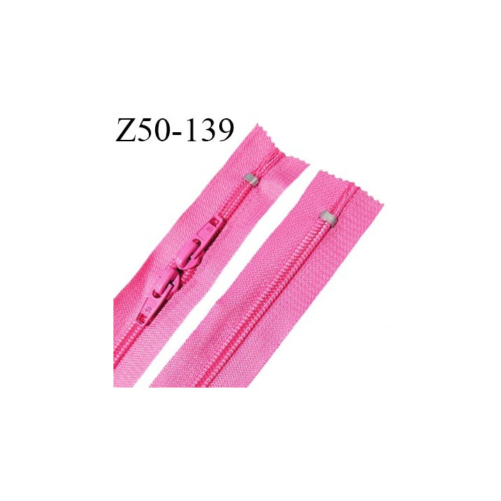 Fermeture zip 50 cm double curseur non séparable couleur rose fluo zip glissière nylon largeur 6.5 mm longueur 50 cm