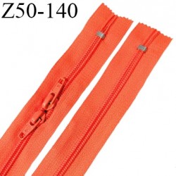 Fermeture zip 50 cm double curseur non séparable couleur orange fluo zip glissière nylon largeur 6.5 mm longueur 50 cm