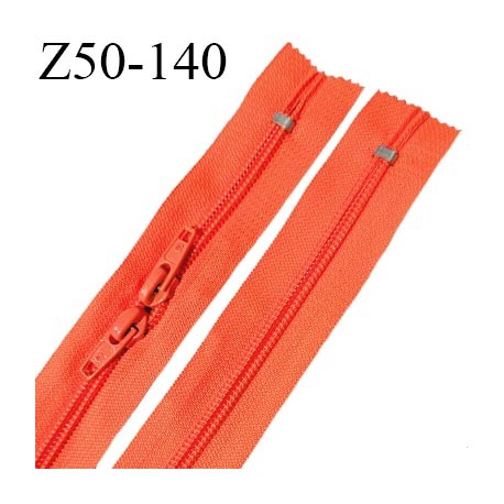 Fermeture zip 50 cm double curseur non séparable couleur orange fluo zip glissière nylon largeur 6.5 mm longueur 50 cm
