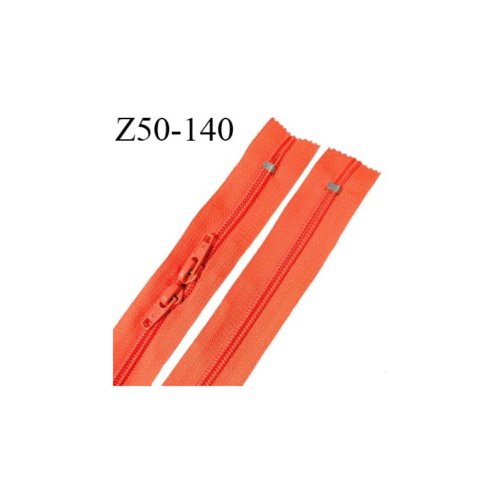 Fermeture zip 50 cm double curseur non séparable couleur orange fluo zip glissière nylon largeur 6.5 mm longueur 50 cm