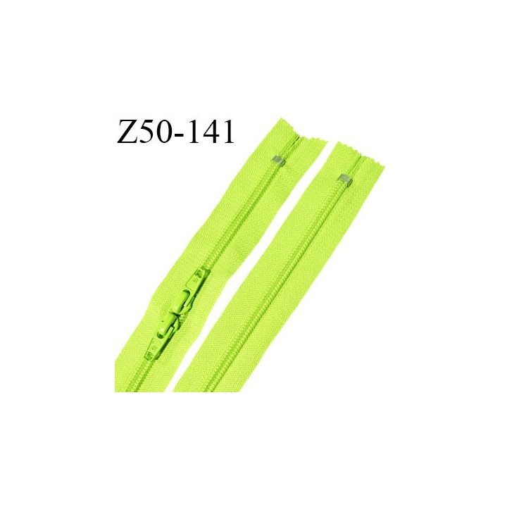Fermeture zip 50 cm double curseur non séparable couleur vert fluo zip glissière nylon largeur 6.5 mm longueur 50 cm