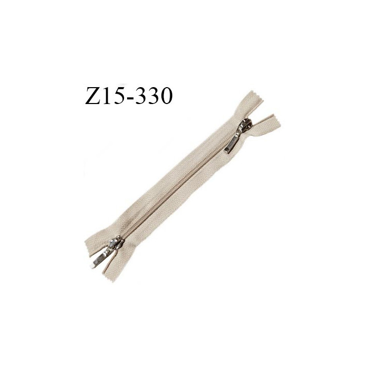 Fermeture zip 15 cm double curseur couleur beige non séparable longueur 15 cm largeur 2.5 cm largeur du zip nylon 5 mm