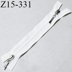 Fermeture zip 15 cm double curseur couleur naturel non séparable longueur 15 cm largeur 3 cm largeur du zip nylon 5 mm