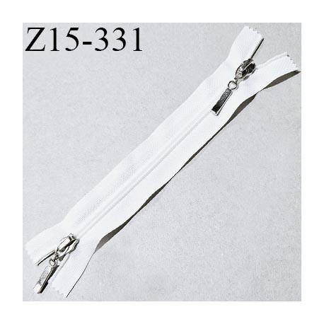 Fermeture zip 15 cm double curseur couleur naturel non séparable longueur 15 cm largeur 3 cm largeur du zip nylon 5 mm