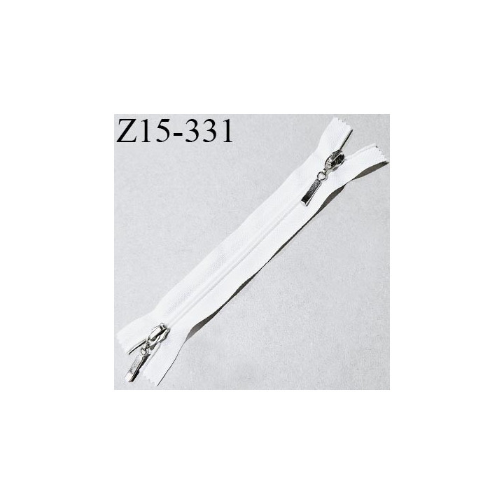 Fermeture zip 15 cm double curseur couleur naturel non séparable longueur 15 cm largeur 3 cm largeur du zip nylon 5 mm
