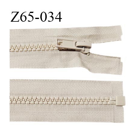 Fermeture zip 65 cm haut de gamme couleur beige largeur 3.5 cm glissière moulée séparable longueur 65 cm largeur 6 mm
