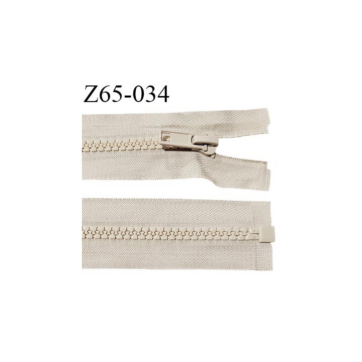 Fermeture zip 65 cm haut de gamme couleur beige largeur 3.5 cm glissière moulée séparable longueur 65 cm largeur 6 mm