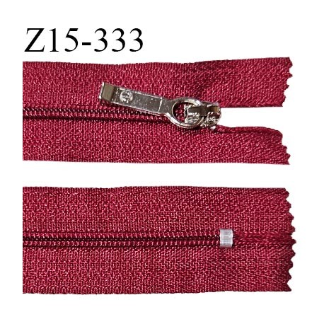 Fermeture zip 15 cm couleur rouge foncé non séparable curseur métal longueur 15 cm largeur 2.5 cm largeur du zip 4 mm