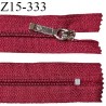 Fermeture zip 15 cm couleur rouge foncé non séparable curseur métal longueur 15 cm largeur 2.5 cm largeur du zip 4 mm
