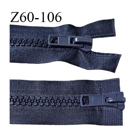 Fermeture zip 60 cm couleur bleu double curseur longueur 60 cm largeur 4 cm zip moulée largeur 8.5 mm prix à l'unité