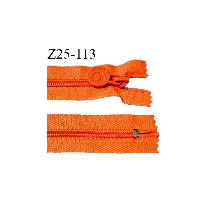 Fermeture zip 24 cm non séparable couleur orange fluo largeur 32 mm zip glissière nylon largeur 6.5 mm