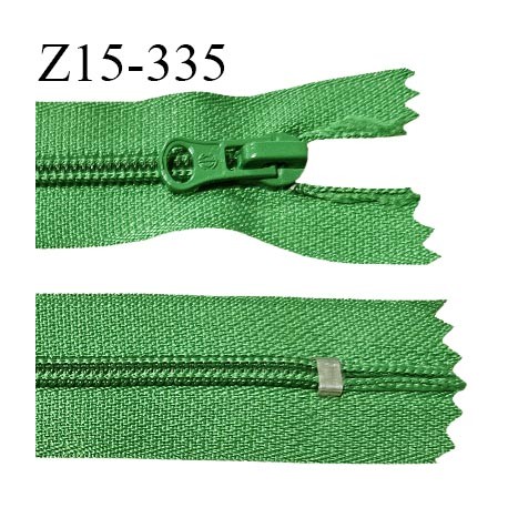 Fermeture zip 15 cm couleur vert non séparable largeur 2.7 cm glissière nylon largeur 4.5 mm longueur 15 cm prix à l'unité