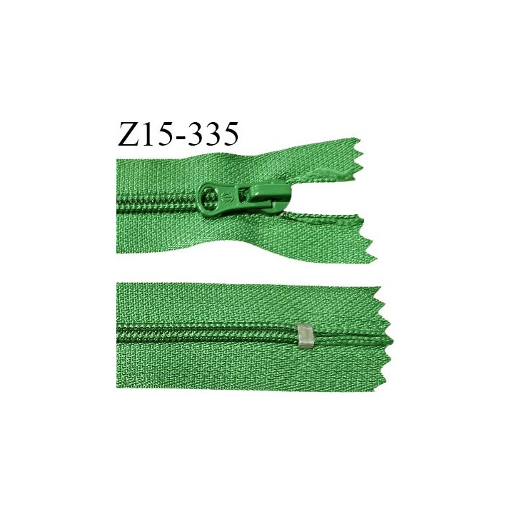 Fermeture zip 15 cm couleur vert non séparable largeur 2.7 cm glissière nylon largeur 4.5 mm longueur 15 cm prix à l'unité