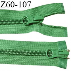 Fermeture zip 60 cm couleur vert double curseur longueur 60 cm largeur 3 cm zip moulée largeur 6.5 mm prix à l'unité