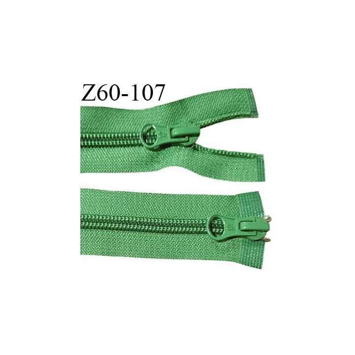 Fermeture zip 60 cm couleur vert double curseur longueur 60 cm largeur 3 cm zip moulée largeur 6.5 mm prix à l'unité